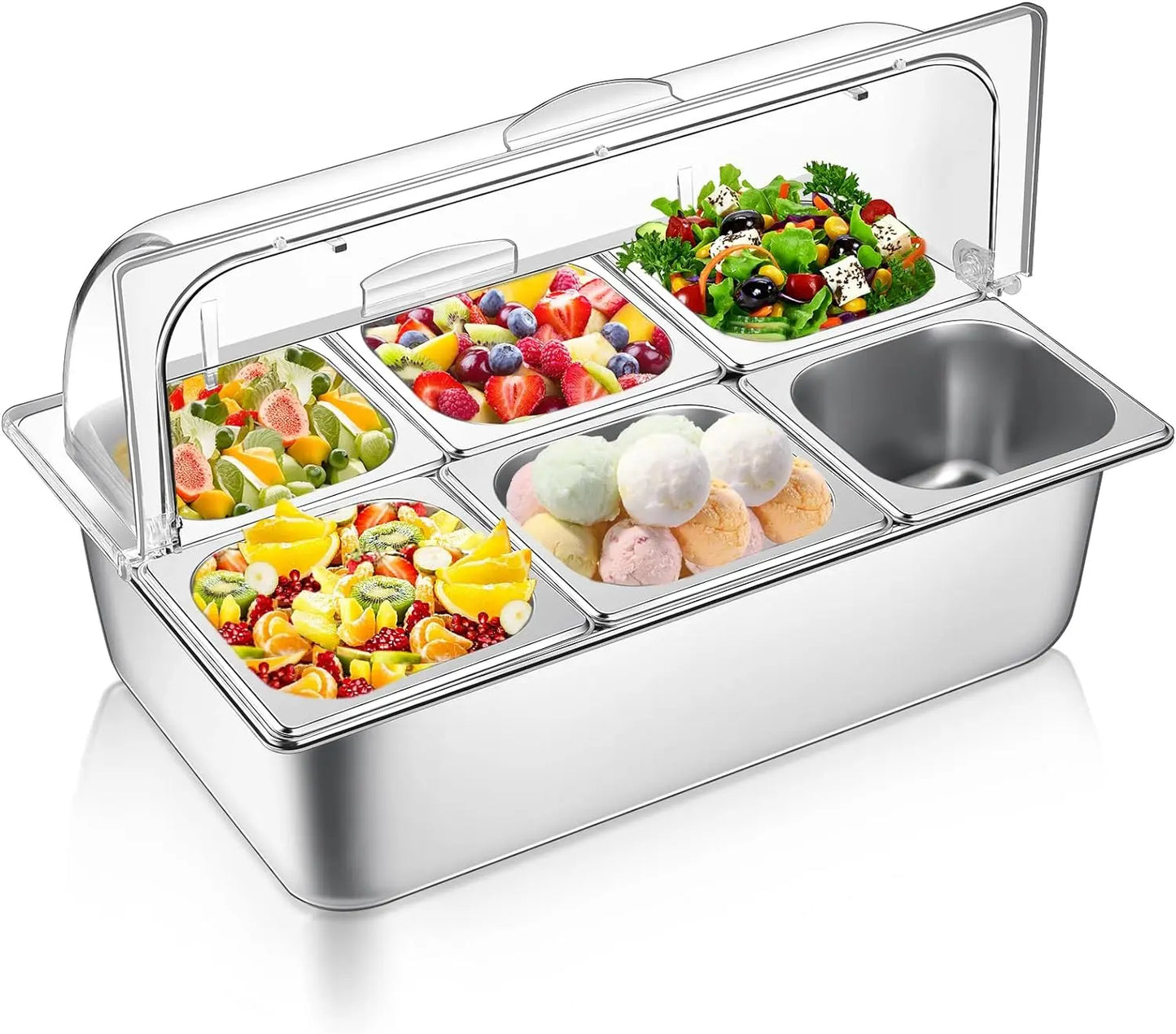 Countertop food display container with a transparent lid