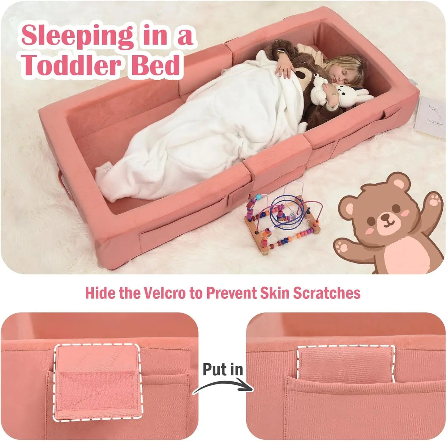 Portable, foldable foam floor mat bed, suitable for children ages 1–4; no assembly required; machine-washable cover