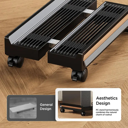 Adjustable PC Tower Stand w/ Wheels, Ventilated, Lockable Casters, 100LB Capacity
