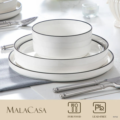 Porcelain Dinnerware Set for 4/6, Modern Plates and Bowls Set, Chip & Scratch Resistant Dishware, Microwave & Dishwasher Safe, Elegant Kitchen Dining Set, LEAH Series