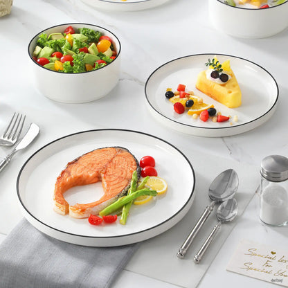 Porcelain Dinnerware Set for 4/6, Modern Plates and Bowls Set, Chip & Scratch Resistant Dishware, Microwave & Dishwasher Safe, Elegant Kitchen Dining Set, LEAH Series