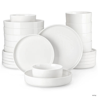 Porcelain Dinnerware Set for 4/6, Modern Plates and Bowls Set, Chip & Scratch Resistant Dishware, Microwave & Dishwasher Safe, Elegant Kitchen Dining Set, LEAH Series